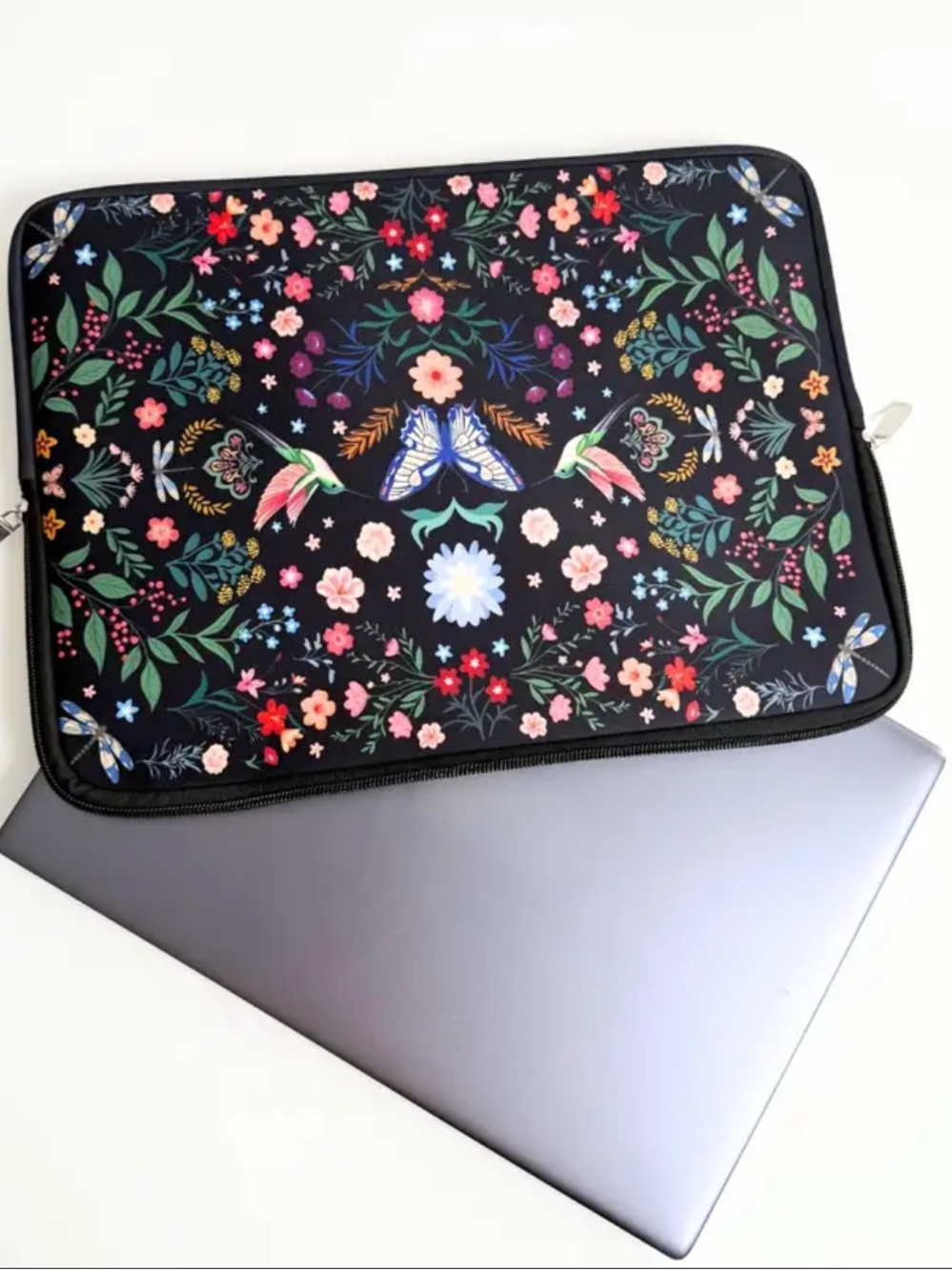 Mosiso Floral Butterfly Pattern Black Tablet Sleeve Protective Laptop Case
